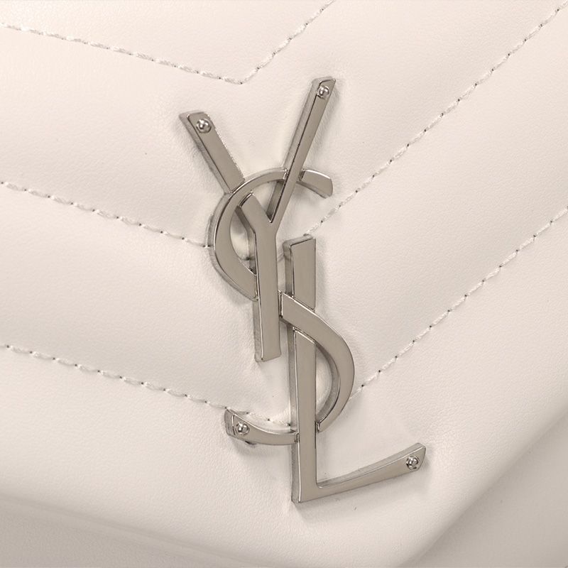 Saint Laurent Small Loulou Chain Bag In Y Matelasse Leather White Silver