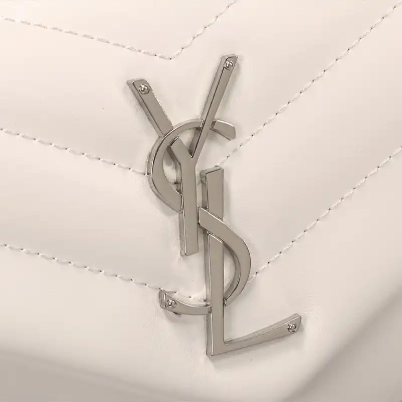 CHEAP Saint Laurent Small Loulou Chain Bag In Y Matelasse Leather White Silver