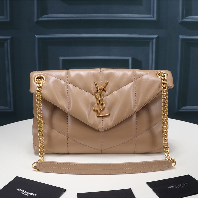 Saint Laurent Small Loulou Puffer Bag In Quilted Lambskin Apricot Gold