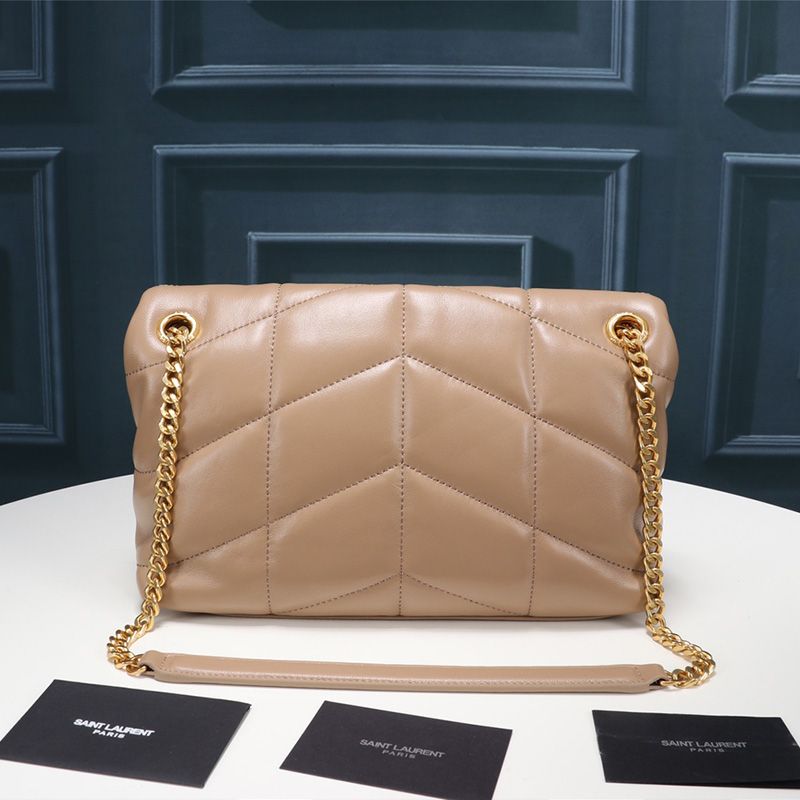 Saint Laurent Small Loulou Puffer Bag In Quilted Lambskin Apricot Gold