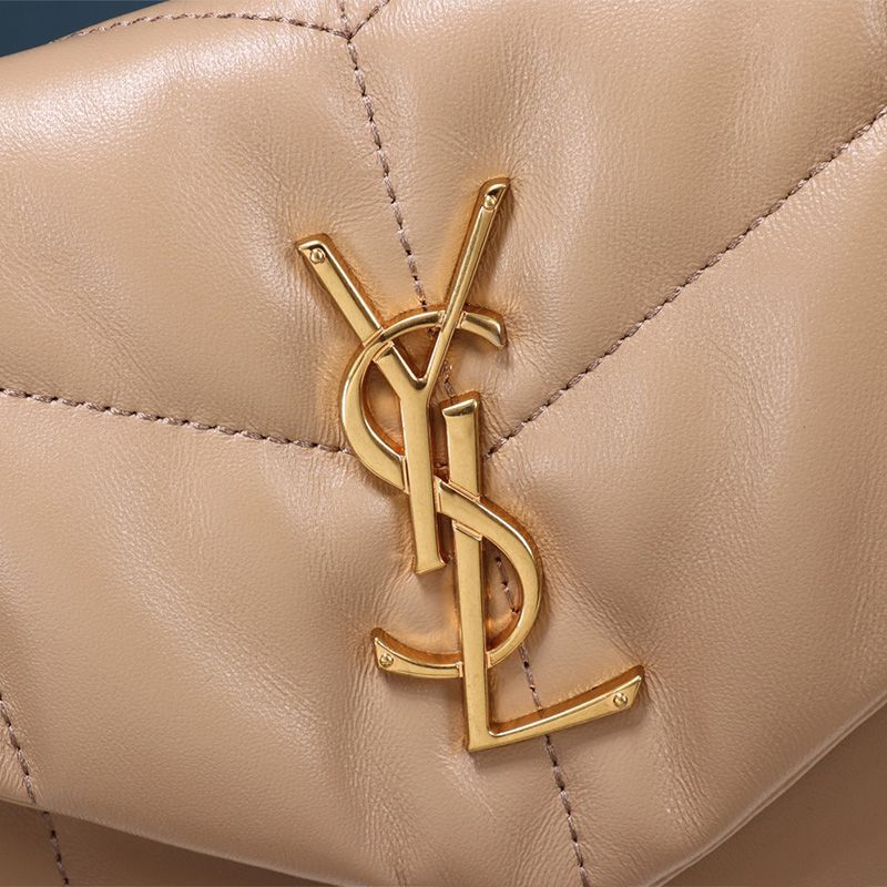 Saint Laurent Small Loulou Puffer Bag In Quilted Lambskin Apricot Gold