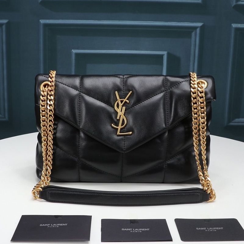 Saint Laurent Small Loulou Puffer Bag In Quilted Lambskin Black Gold