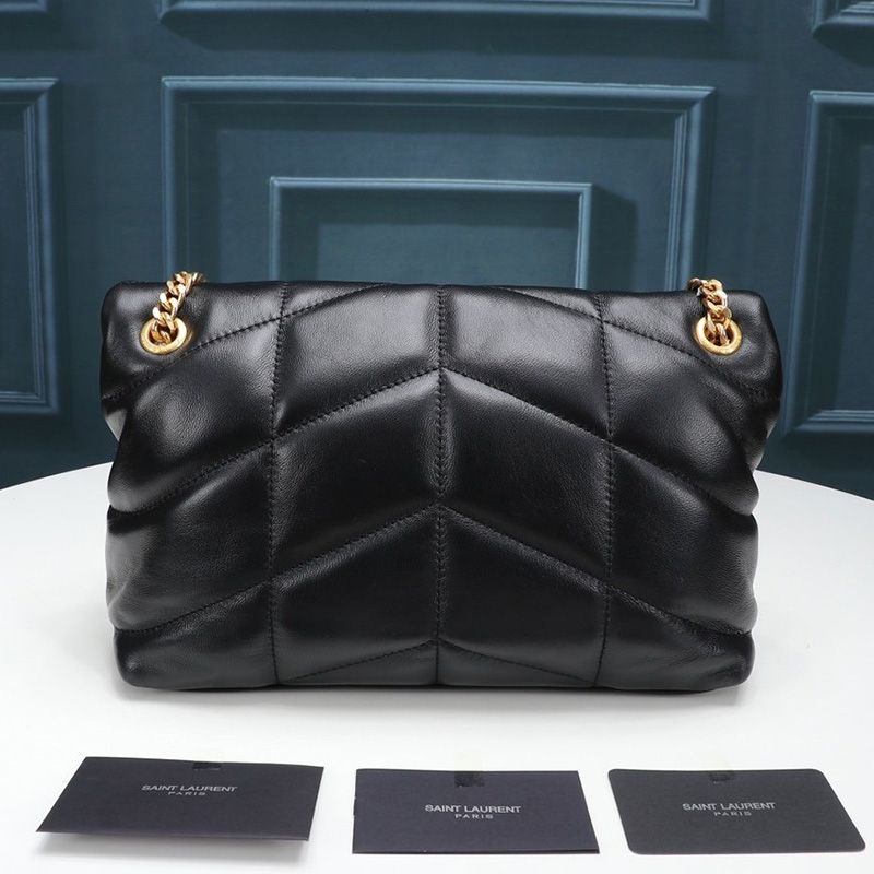 Saint Laurent Small Loulou Puffer Bag In Quilted Lambskin Black Gold