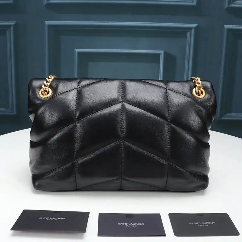 CHEAP Saint Laurent Small Loulou Puffer Bag In Quilted Lambskin Black Gold