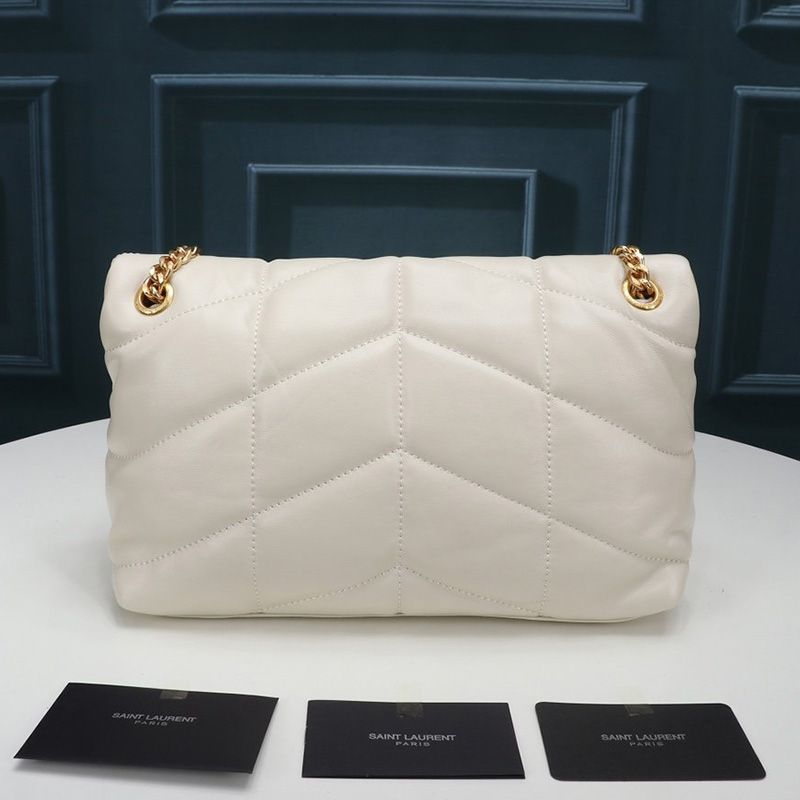 Saint Laurent Small Loulou Puffer Bag In Quilted Lambskin White Gold