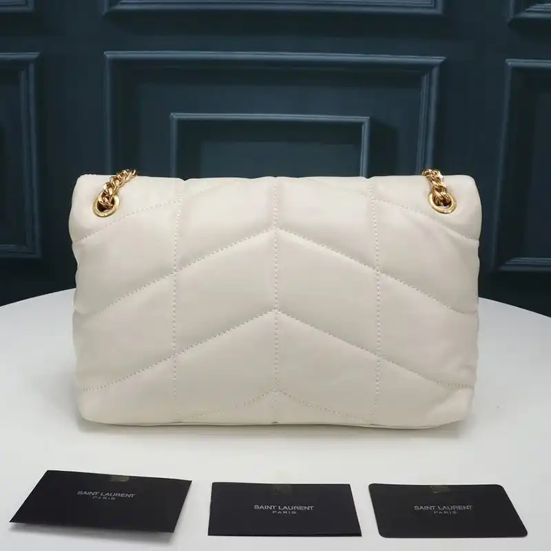 CHEAP Saint Laurent Small Loulou Puffer Bag In Quilted Lambskin White Gold