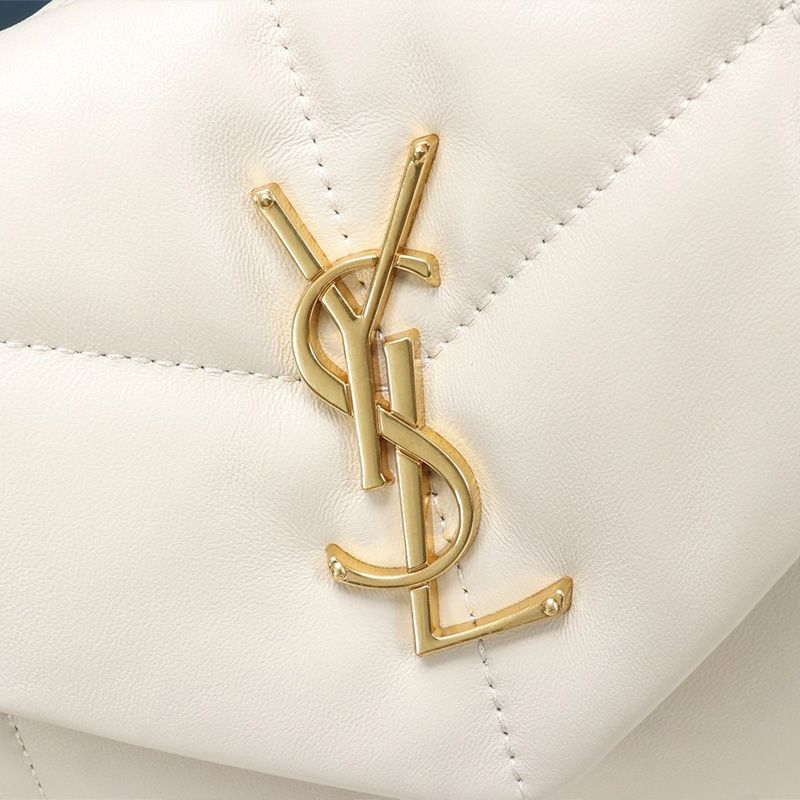 Saint Laurent Small Loulou Puffer Bag In Quilted Lambskin White Gold