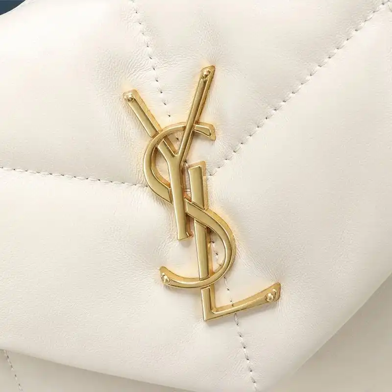 CHEAP Saint Laurent Small Loulou Puffer Bag In Quilted Lambskin White Gold