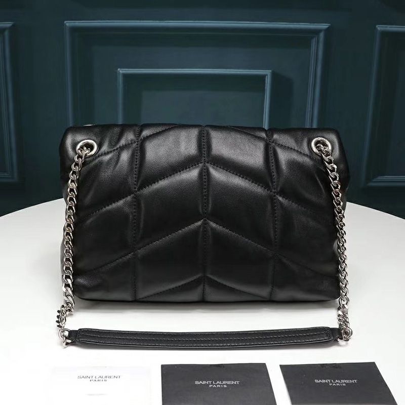 Saint Laurent Small Loulou Puffer Bag In Quilted Lambskin Black Silver