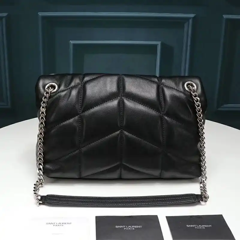 CHEAP Saint Laurent Small Loulou Puffer Bag In Quilted Lambskin Black Silver