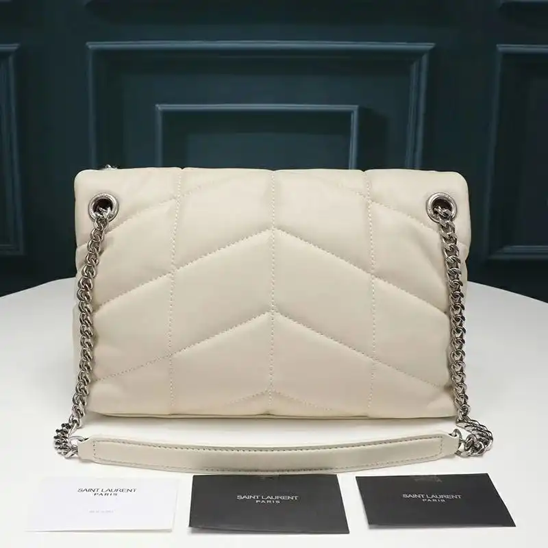 CHEAP Saint Laurent Small Loulou Puffer Bag In Quilted Lambskin White Silver