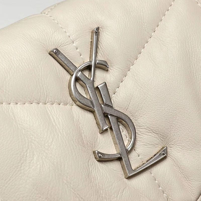 Saint Laurent Small Loulou Puffer Bag In Quilted Lambskin White Silver