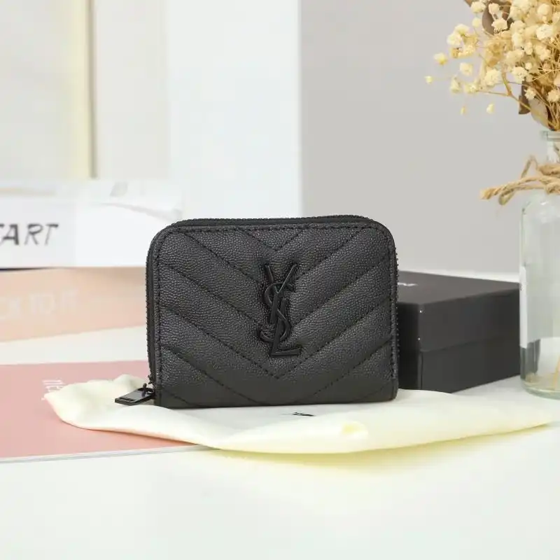 Saint Laurent Small Monogram Zip Around Wallet In Grained Matelasse Leather Black