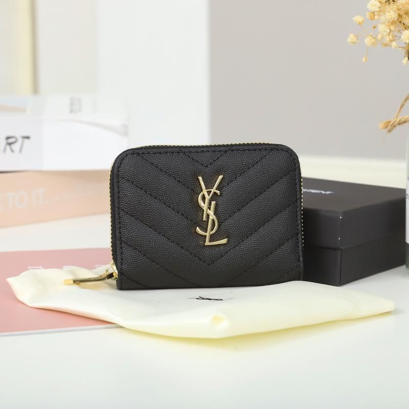 Saint Laurent Small Monogram Zip Around Wallet In Grained Matelasse Leather Black Gold