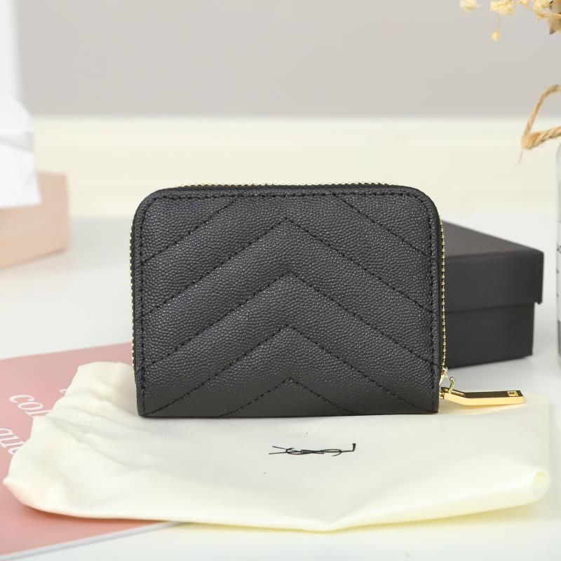 Saint Laurent Small Monogram Zip Around Wallet In Grained Matelasse Leather Black Gold