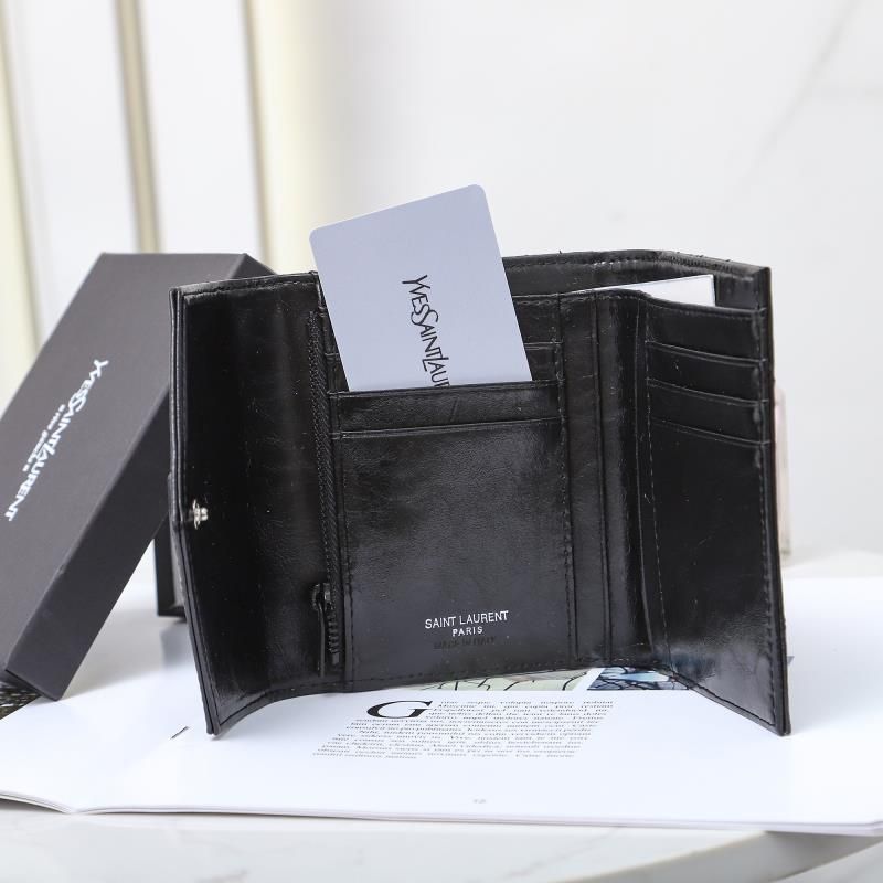 Saint Laurent Small Monogram Trifold Wallet In Crinkled Matelasse Leather Black