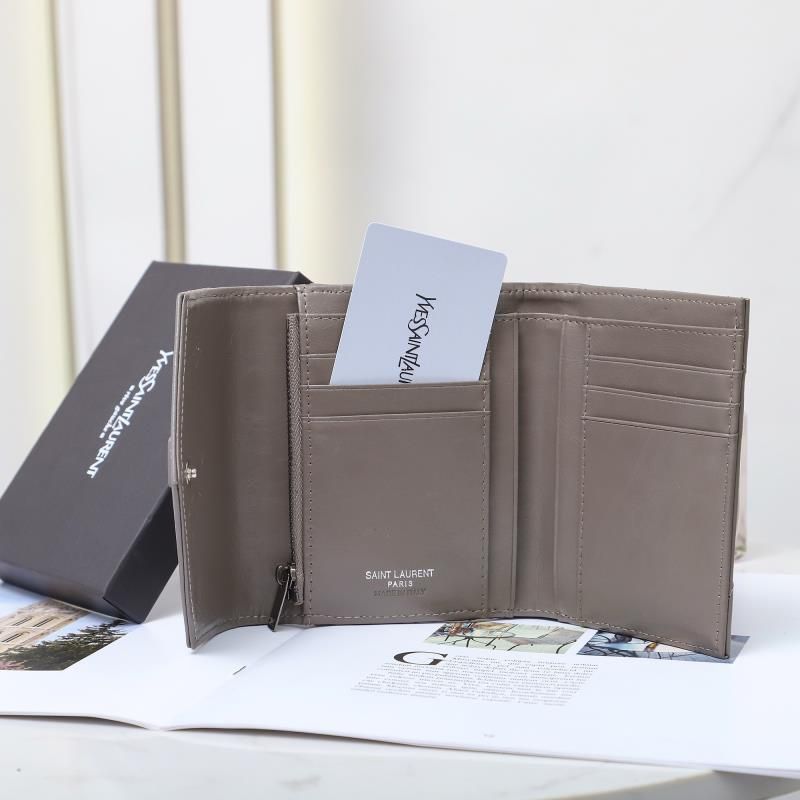 Saint Laurent Small Monogram Trifold Wallet In Crinkled Matelasse Leather Grey