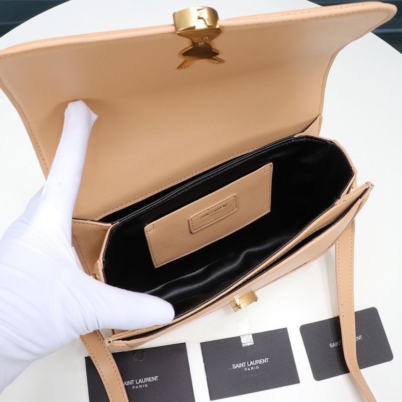 Saint Laurent Small Solferino Satchel In Box Leather Apricot Gold