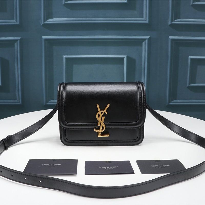 Saint Laurent Small Solferino Satchel In Box Leather Black Gold