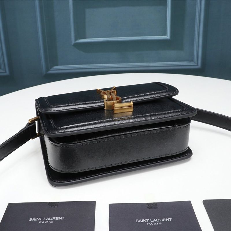 Saint Laurent Small Solferino Satchel In Box Leather Black Gold