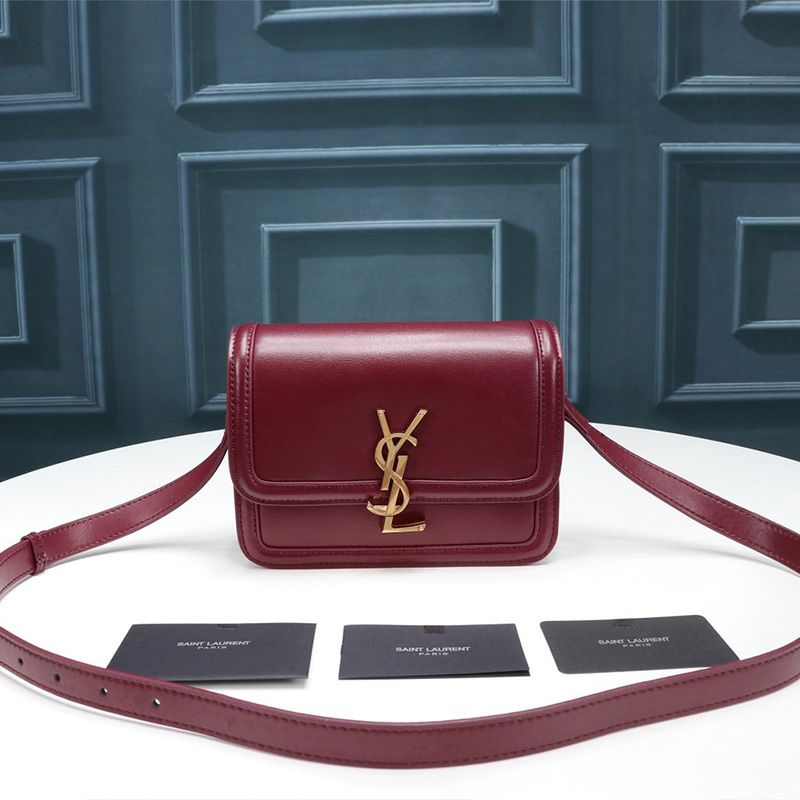 Saint Laurent Small Solferino Satchel In Box Leather Burgundy Gold