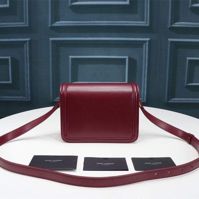 Saint Laurent Small Solferino Satchel In Box Leather Burgundy Gold