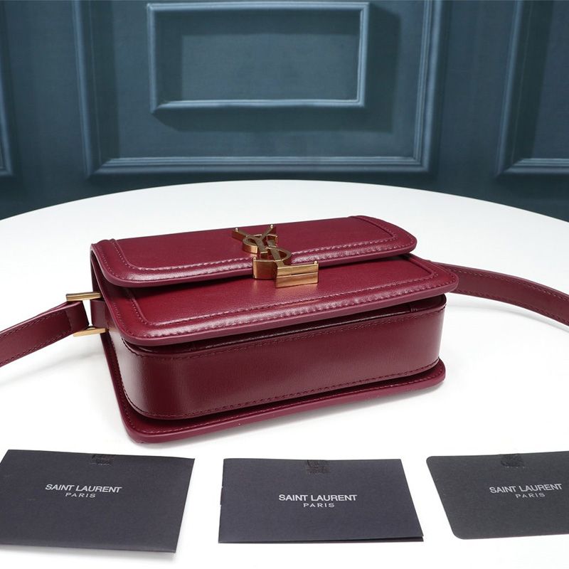 Saint Laurent Small Solferino Satchel In Box Leather Burgundy Gold