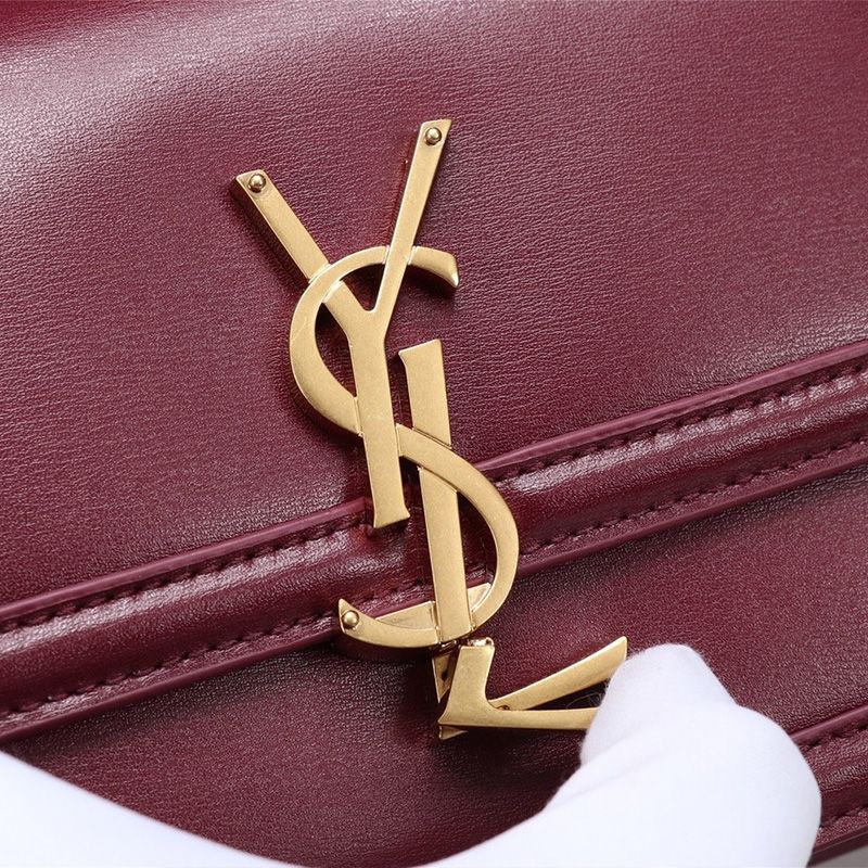 Saint Laurent Small Solferino Satchel In Box Leather Burgundy Gold