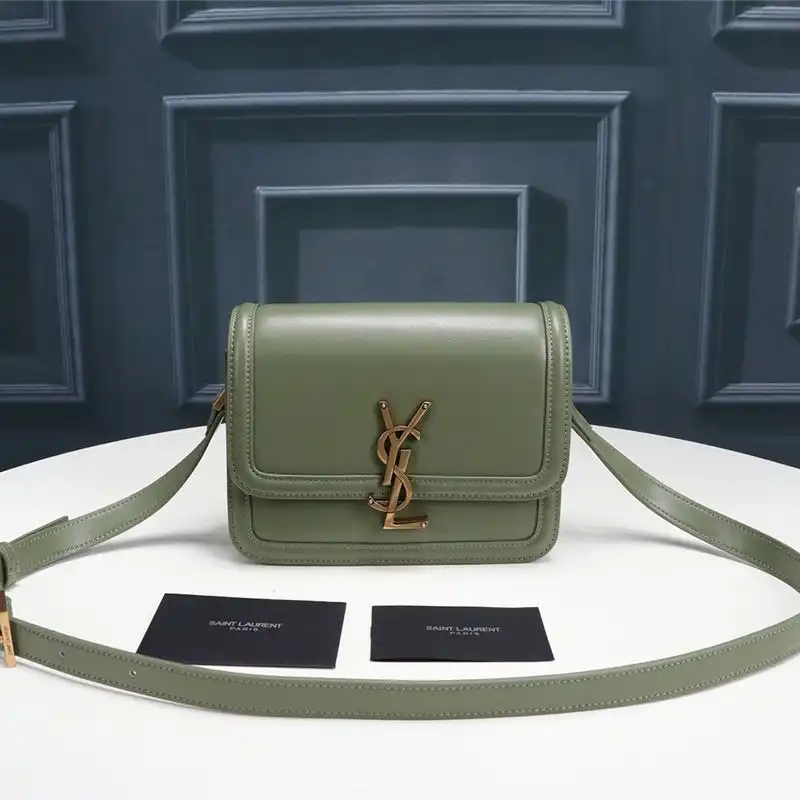 Saint Laurent Small Solferino Satchel In Box Leather Green Gold