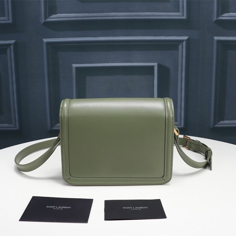 Saint Laurent Small Solferino Satchel In Box Leather Green Gold