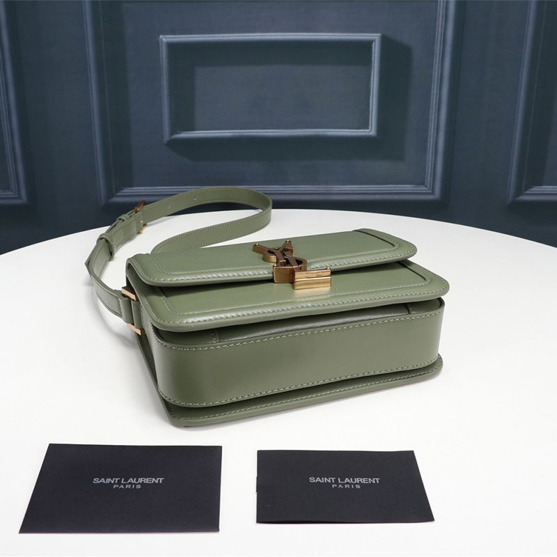 Saint Laurent Small Solferino Satchel In Box Leather Green Gold