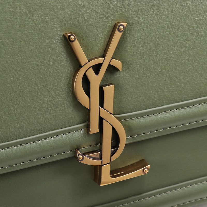 Saint Laurent Small Solferino Satchel In Box Leather Green Gold