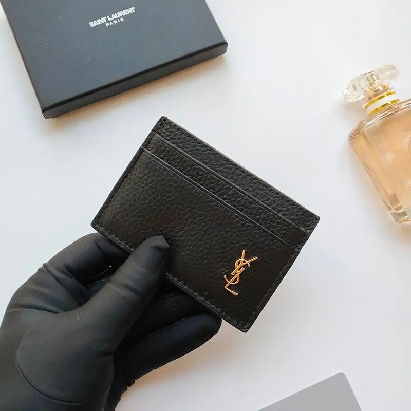 Saint Laurent Tiny Monogram Card Case In Grained Leather Black Gold