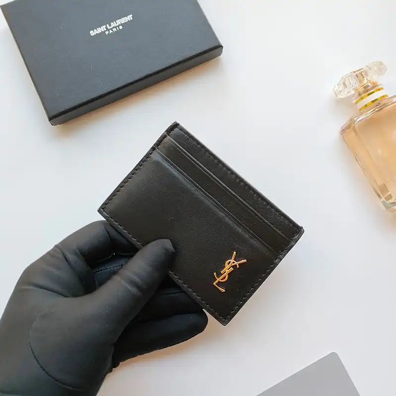 Saint Laurent Tiny Monogram Card Case In Smooth Leather Black Gold