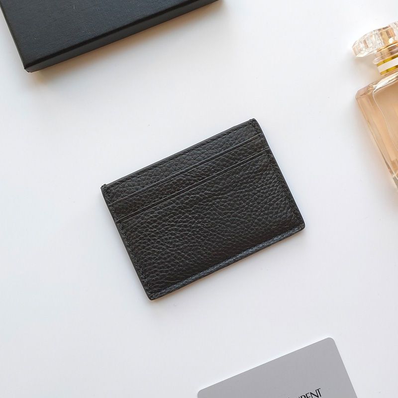 Saint Laurent Tiny Monogram Card Case In Grained Leather Black Silver