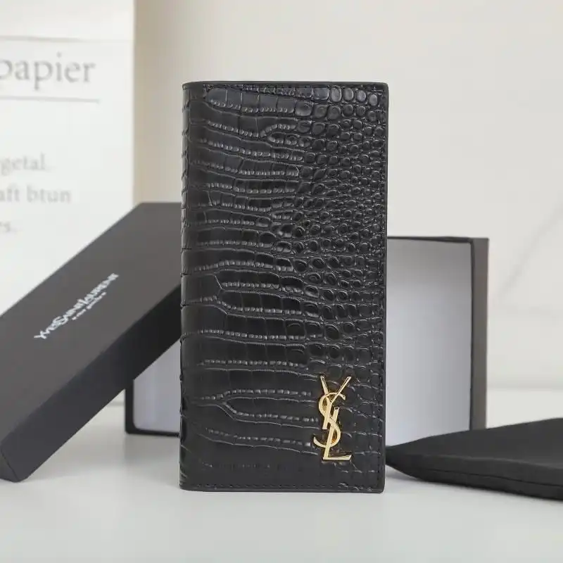 Saint Laurent Large Tiny Monogram Continental Wallet In Crocodile Embossed Leather Black Gold