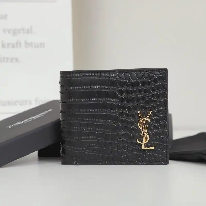 Saint Laurent Small Tiny Monogram East West Wallet In Crocodile Embossed Leather Black Gold