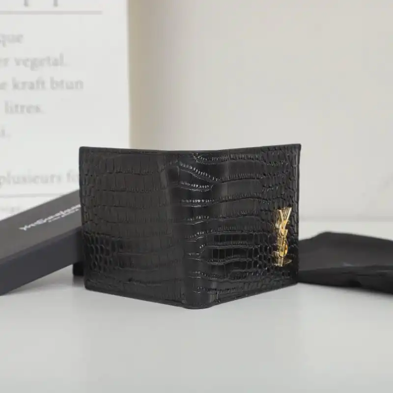 Cheap Saint Laurent Small Tiny Monogram East West Wallet In Crocodile Embossed Leather Black Gold