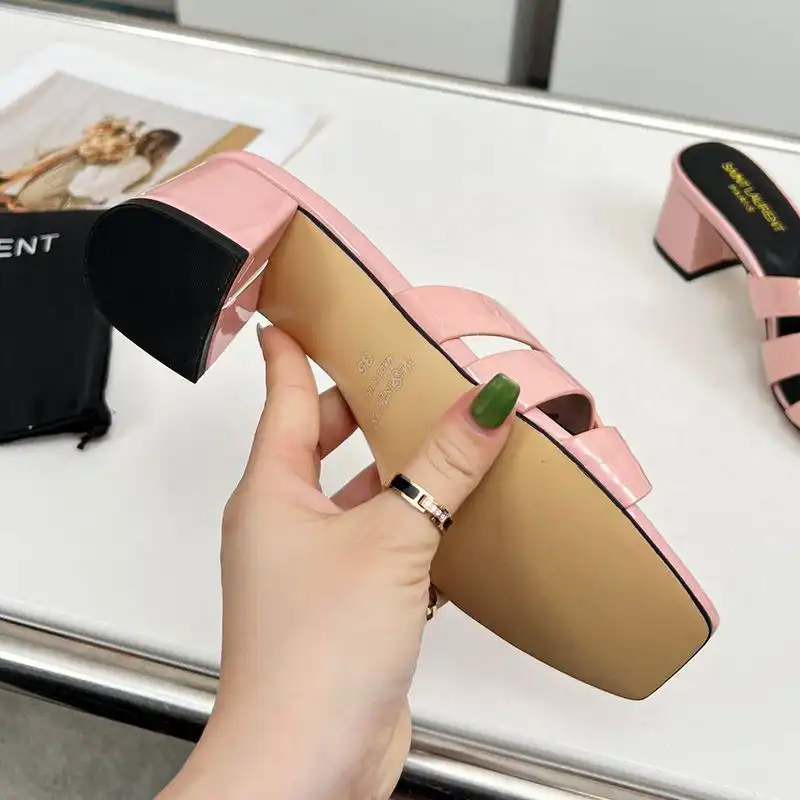 Cheap Saint Laurent Tribute Heeled Slides Women Patent Leather Pink