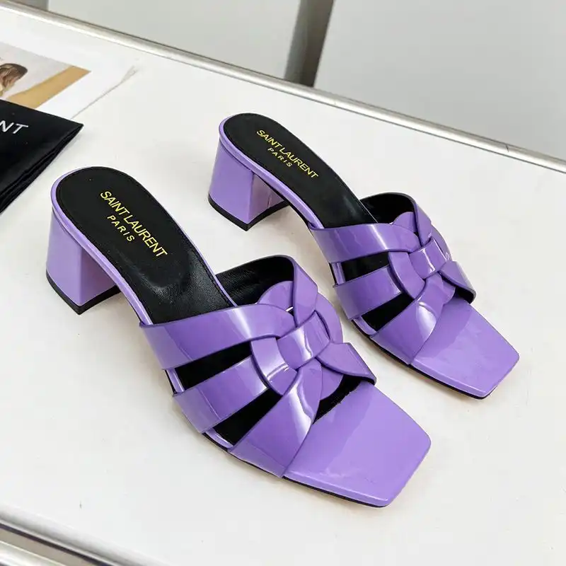 Saint Laurent Tribute Heeled Slides Women Patent Leather Purple