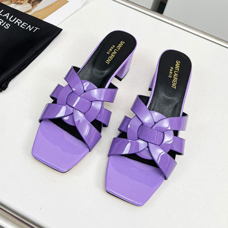 Saint Laurent Tribute Heeled Slides Women Patent Leather Purple