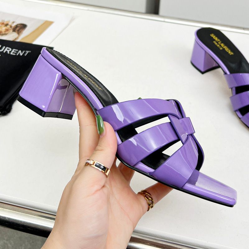 Saint Laurent Tribute Heeled Slides Women Patent Leather Purple