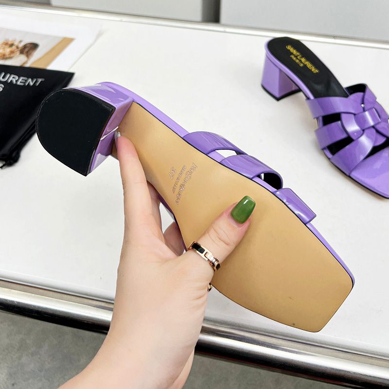 Saint Laurent Tribute Heeled Slides Women Patent Leather Purple