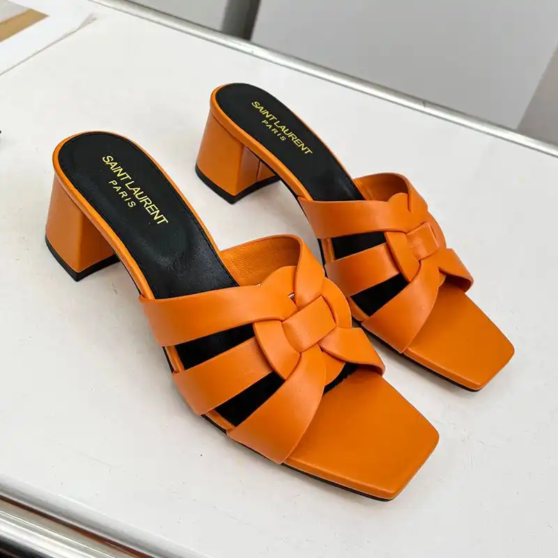 Saint Laurent Tribute Heeled Slides Women Smooth Leather Orange