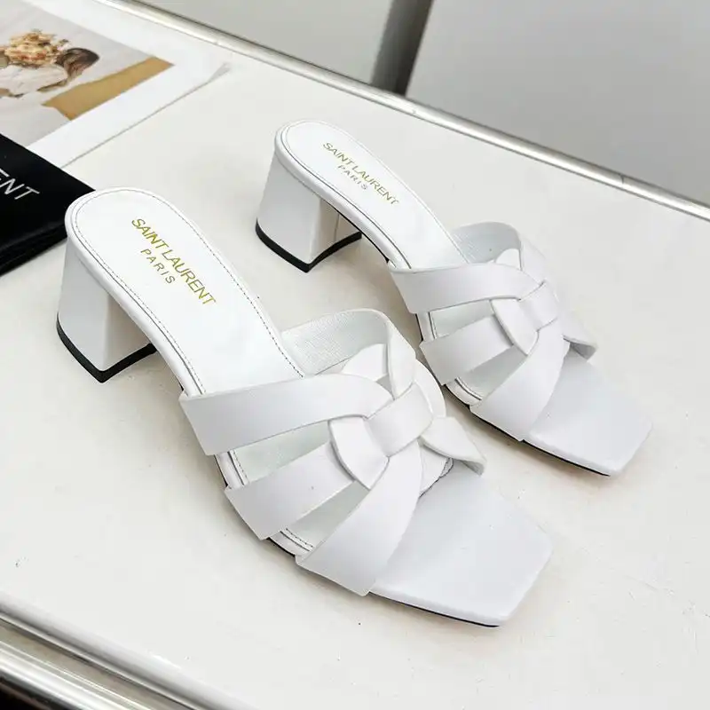 Saint Laurent Tribute Heeled Slides Women Smooth Leather White