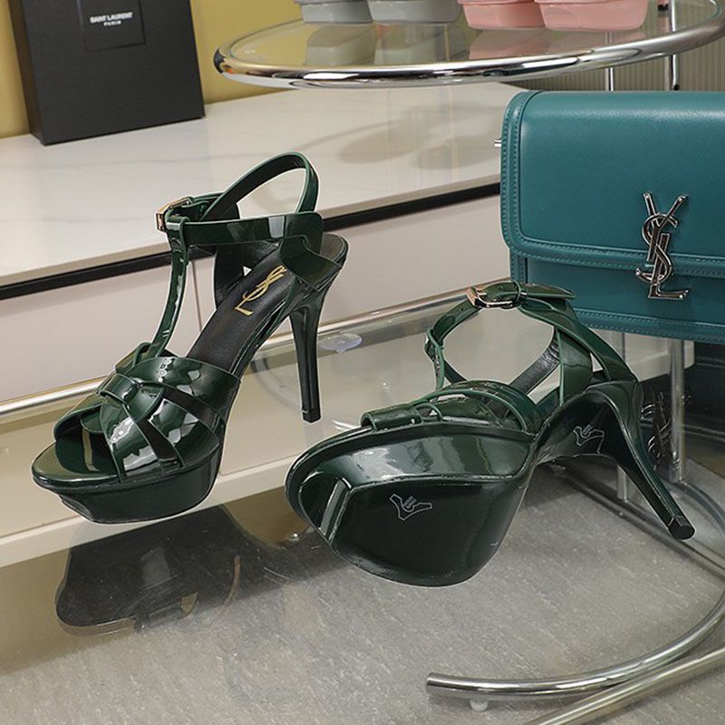 Saint Laurent Tribute Platform Sandals Women Patent Leather Green