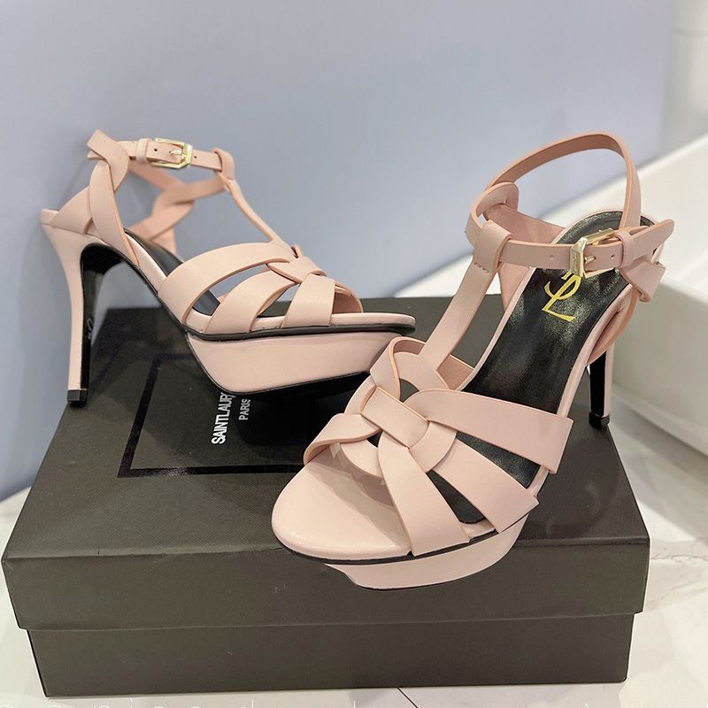 Saint Laurent Tribute Platform Sandals Women Smooth Leather Pink