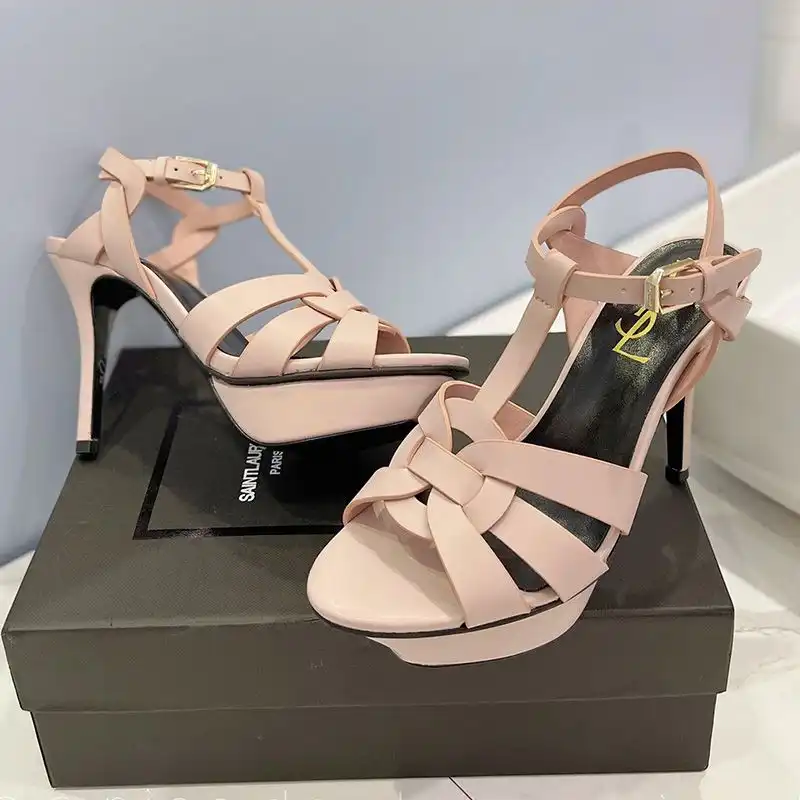 CHEAP Saint Laurent Tribute Platform Sandals Women Smooth Leather Pink