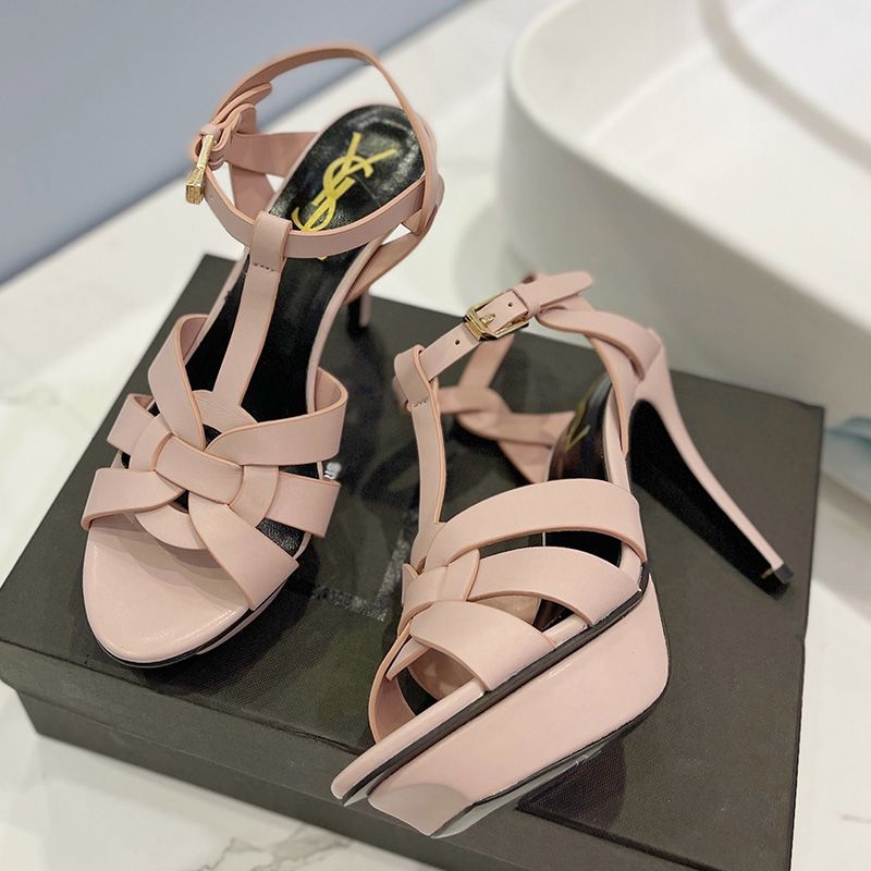 Saint Laurent Tribute Platform Sandals Women Smooth Leather Pink