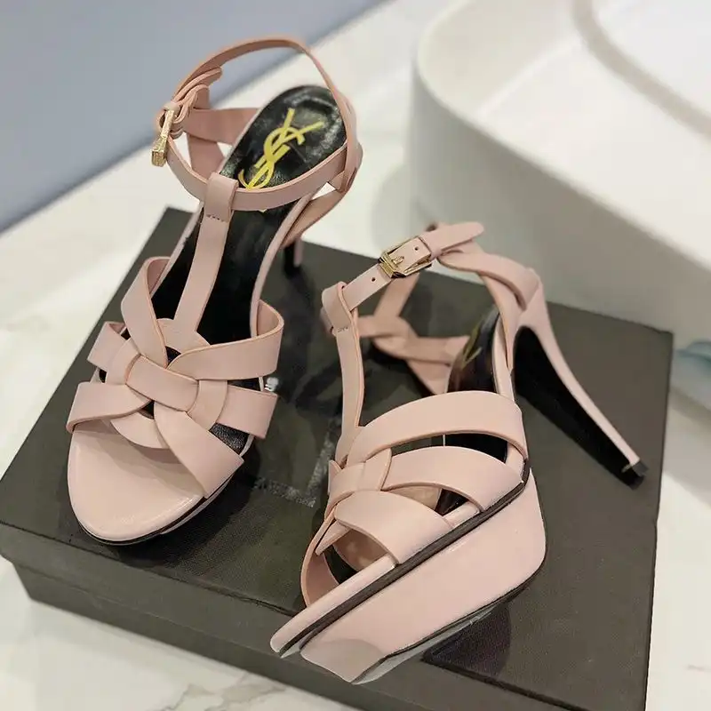 CHEAP Saint Laurent Tribute Platform Sandals Women Smooth Leather Pink